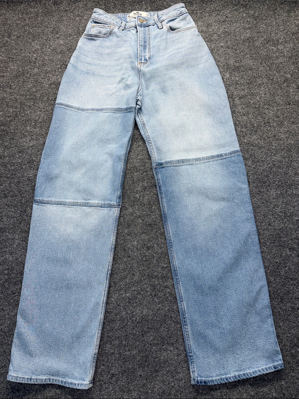 Hollister Curvy High-Rise Light Wash Patchwork Wide Leg Dad Jeans